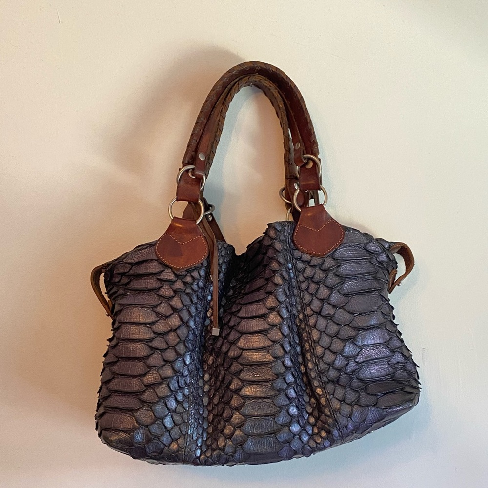 Pauric Sweeney iridescent snakeskin handbag
